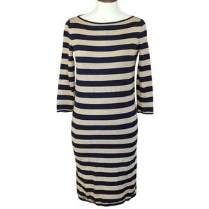 Lauren Ralph Lauren Striped Boat Neck 3/4 Sleeve Knit Dress Size XS Gold Navy